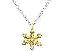 Load image into Gallery viewer, 14K Gold Plated Sterling Silver Gold Plated Snowflake Necklace
